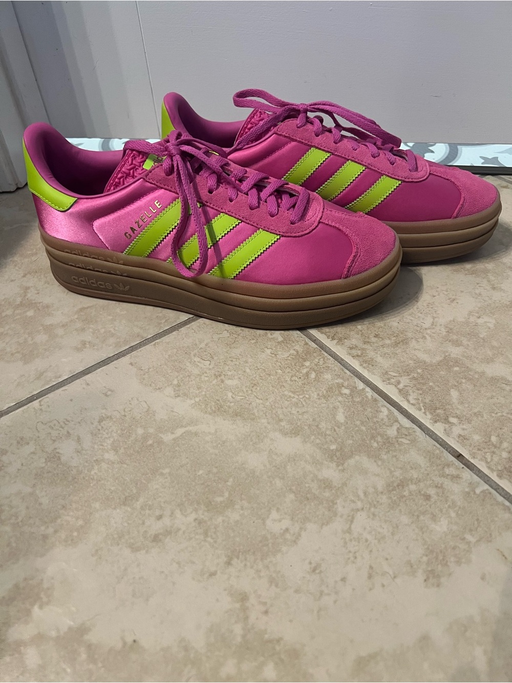 adidas Gazelle Women's Pink with Neon Green Accents Sneakers